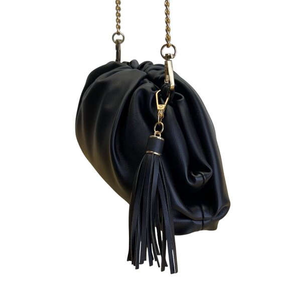 Understated Leather Women’s Black Leather With Tassel Detail & Gold Chain Clutch - Picture 4 of 10